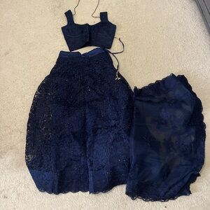 Elegant Navy Blue Lace Two-Piece Set